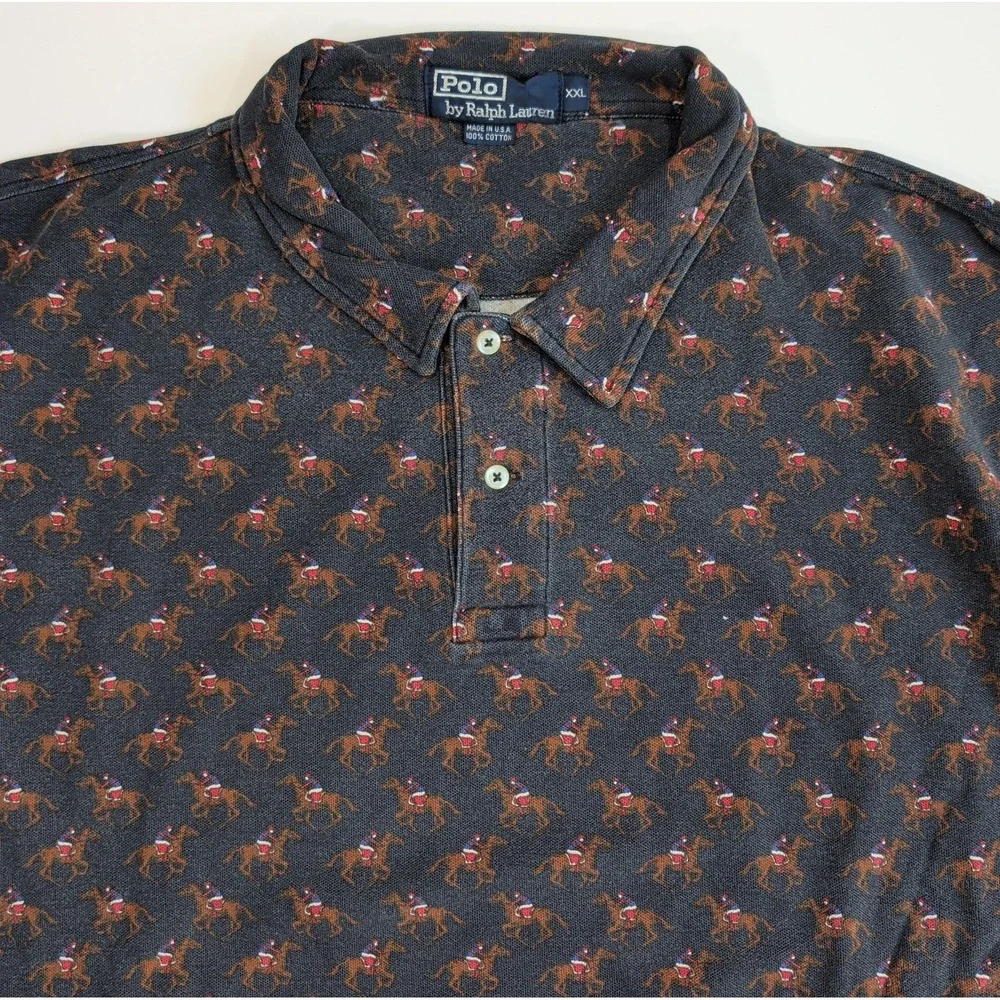 Vintage Ralph Lauren Polo Shirt Mens XXL Made in USA All-Over Player Print RARE